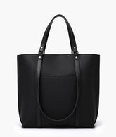Black suede double-handle tote bag
